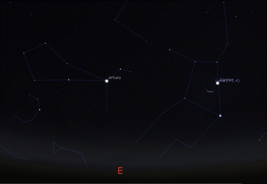 Conjunción de Júpiter y la Luna el 25 de noviembre desde el H. Norte, Stellarium