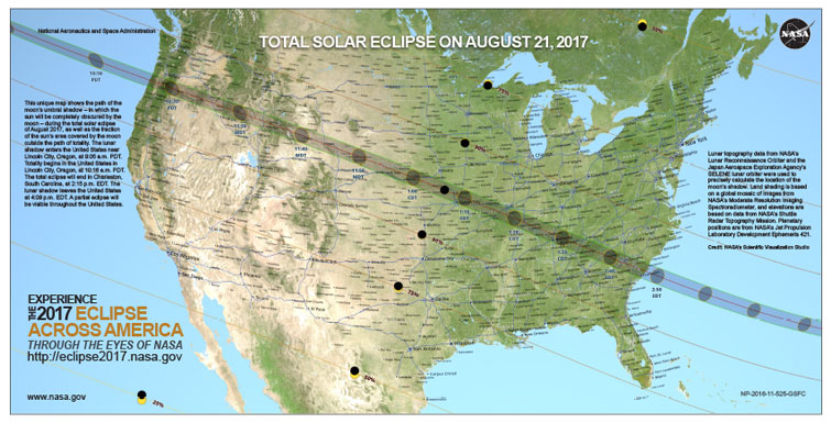 Eclipse Solar total del 21 de agosto de 2017. Google map