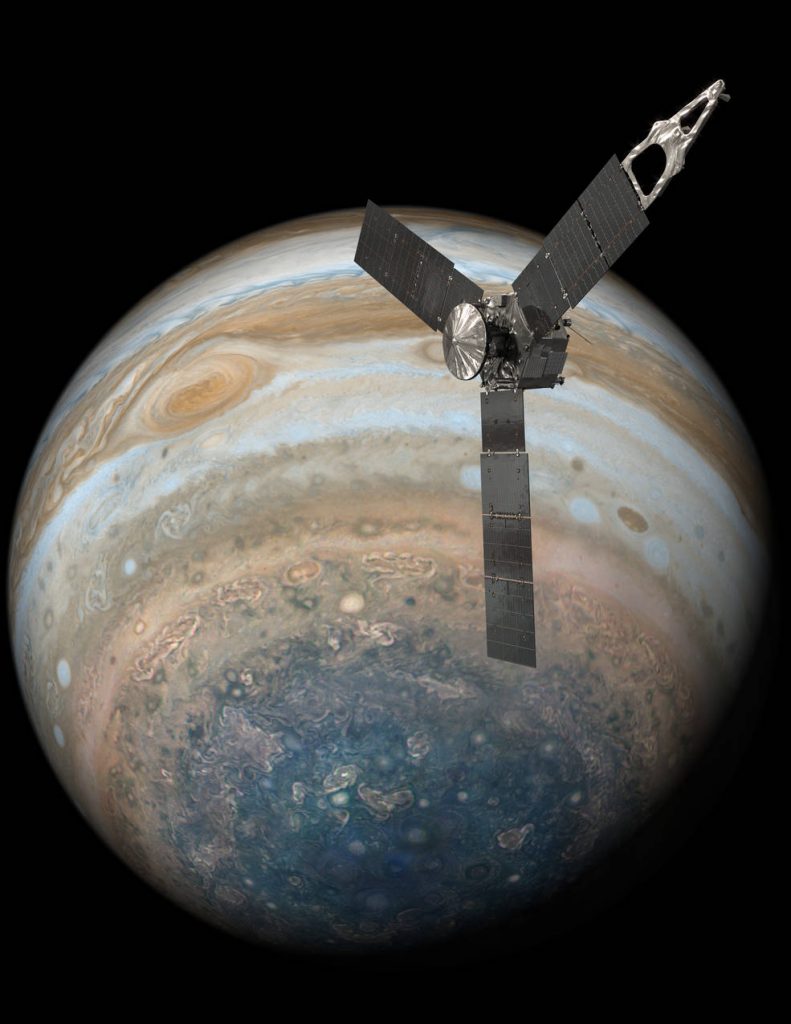Juno realizó con éxito su último sobrevuelo y después de más de una semana, por fin pudo enviar las tan esperadas imágenes. ( Crédito: NASA/JPL-Caltech)